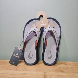 Olukai Gray and Red Flip Flops Ulele Size 9